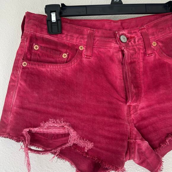 Levi’s 501 cut off distressed cut off cheeky red denim button fly grunge 0 / 25 - Picture 2 of 11